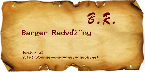 Barger Radvány névjegykártya